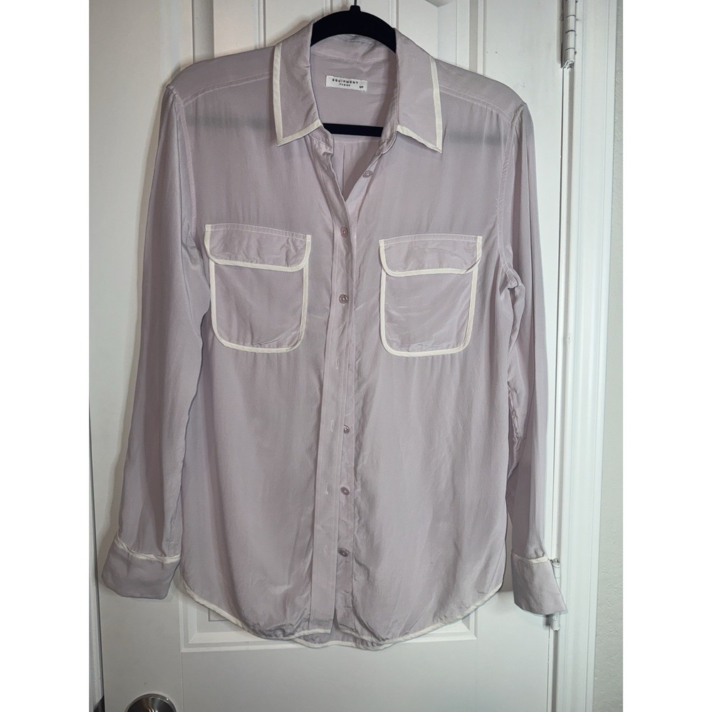 Equipment‎ Pink Silk Blouse With White Trim Size Small Office Classic Luxury